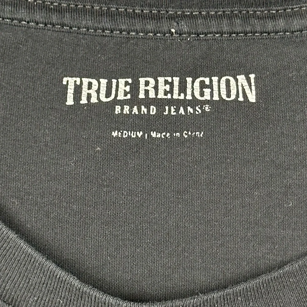 True Religion Swirl Buddha Tee Mens M Black Graphic Shirt Streetwear Cotton Y2K
